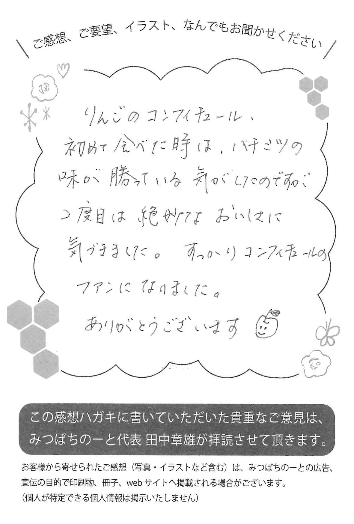 【お客様の声ハガキ】すっかりコンフィチュールのファンになりました。(東京都K.H様)