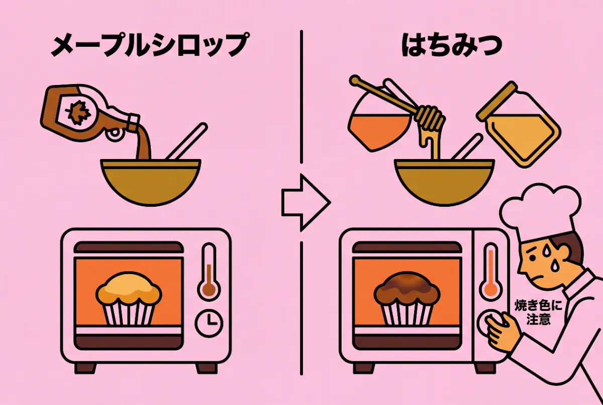 メープルシロップをハチミツで代用すると焼き色が濃くなりやすい