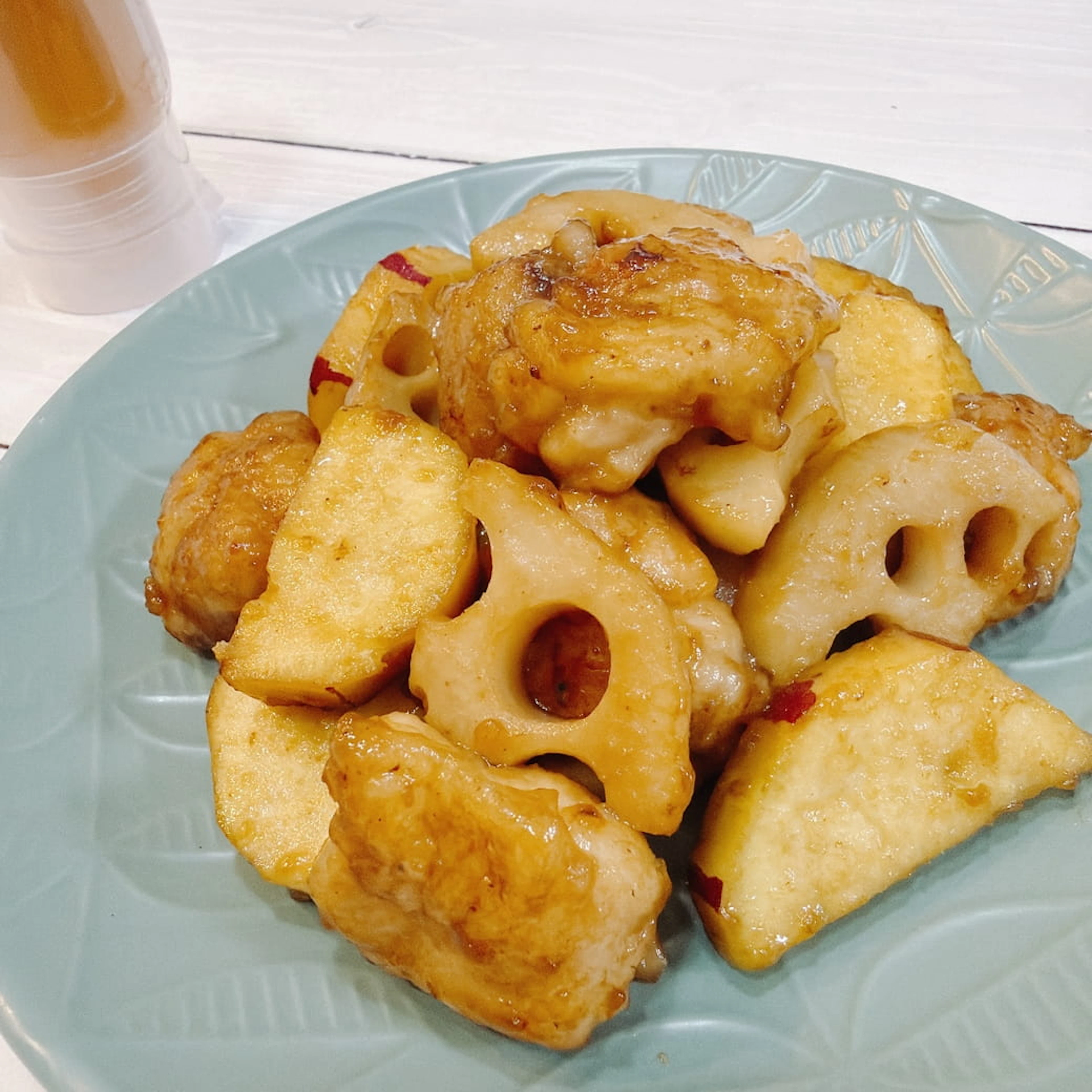 鶏肉と秋の根菜の甘酢炒め