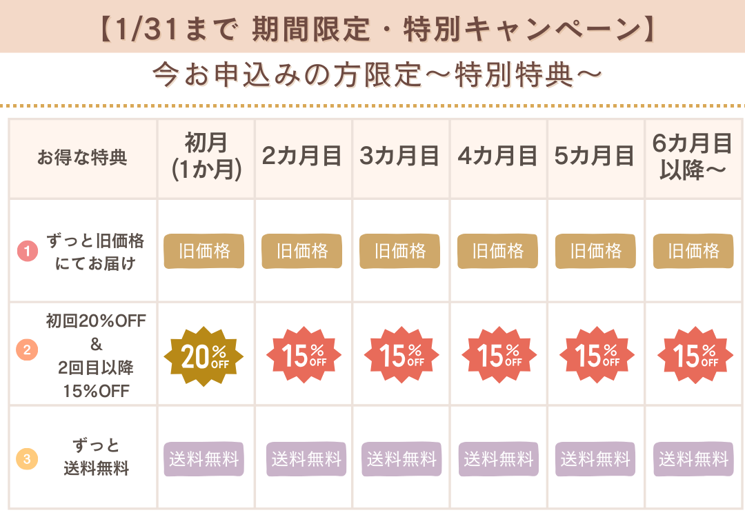 スティックハチミツ定期便〈1年コース〉の特典内容をまとめた画像